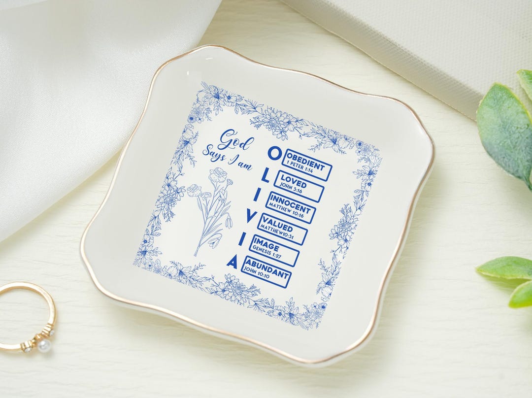 God Says I Am Name Letter in Bible Toile De Jouy Style, Personalized ...