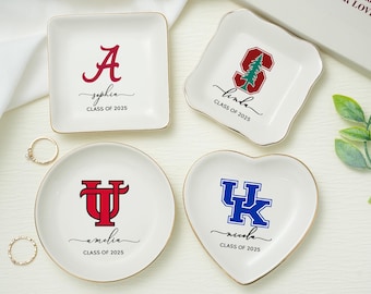 Custom University Logo Trinket Ring Dish, Graduation Gift for Her, Personalized Graduation Jewelry Dish, Class of 2025 College Graduation