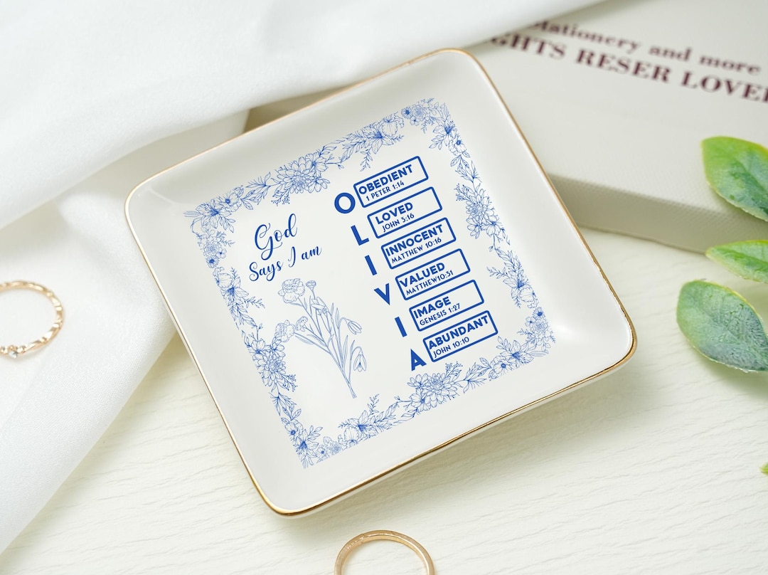 God Says I Am Name Letter in Bible Toile De Jouy Style, Personalized ...