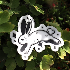 bunny & stars halftone matte sticker ⟡ black and white, laptop decal, waterbottle sticker image 1