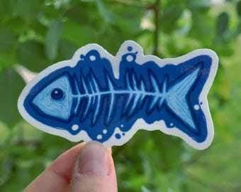 fish bones glossy sticker ⟡ laptop decal, waterbottle sticker