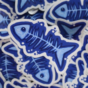 fish bones glossy sticker ⟡ laptop decal, waterbottle sticker