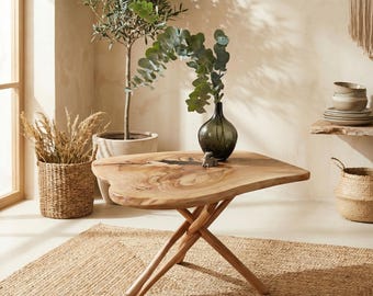 Luxury Walnut Coffee Table, Live Edge Solid Wood Table, Natural Edge Oak and Walnut Decor