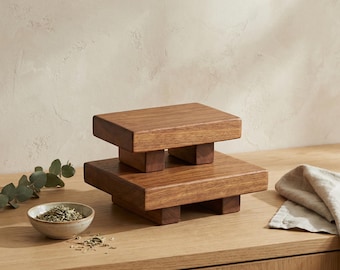 Hardwood Plant Stand, Small Wood Pedestal for Coffee Table, Primitive Style Minimalist Decor