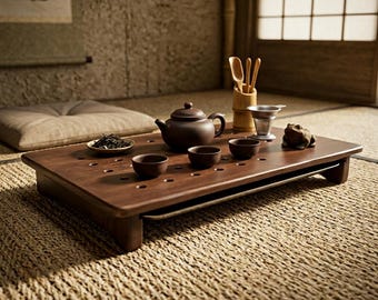 Elegant Teapot Tray and Gongfu Tea Tray, Wooden Tea Table, Japanese Low Table, Wabi Sabi Home Decor, Tea Accessories