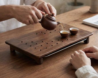 Tea Organizer Tray Wooden, Gongfu Tea Table, Japandi Decor, Wabi Sabi Tea Ceremony Setup, Home Decor Gift