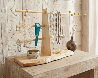Wooden Necklace Stand and Ring Dish, Jewelry Storage Tree, Unique Earring Organizer Gift