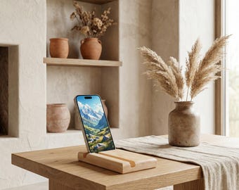 Solid Wood Desk Phone Holder, Handmade Charging Station, Minimalist Office Decor, Gift for Him