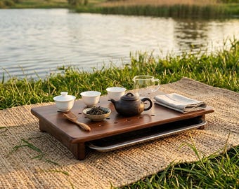 Gongfu Tea Tray With Water Storage Tank, Wooden Tea Table For Chinese Tea Ceremony, Japandi Decor Tea Accessories