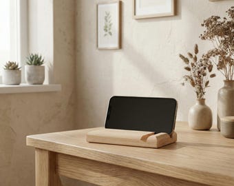 Handcrafted Wooden Phone Dock, Bedside Phone Holder, Minimalist Desk Organizer for Office