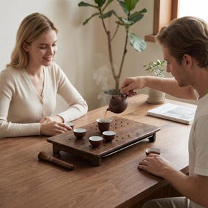 Bandeja de té de madera de lujo, juego de té Gongfu hecho a mano para mesa, decoración minimalista Japandi, bandeja para servir té Wabi Sabi