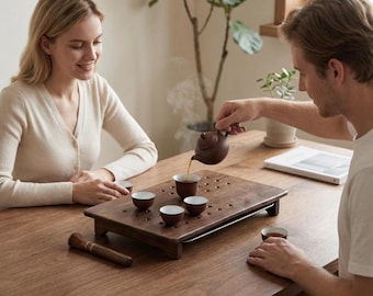 Luxury Wooden Tea Tray, Handmade Gongfu Tea Set Table, Minimalist Japandi Decor, Wabi Sabi Tea Serving Tray