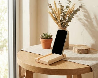 Personalized iPhone Stand, Wood Tablet Holder, Desk Organizer Gift for Husband Office