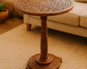 Solid Wood Low Coffee Table, Mid Century Modern Style Small Dining Table, Rustic Living Room Furniture, Vintage Round Coffee Table