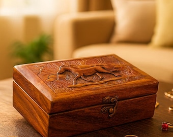 Handmade Rosewood Jewelry Storage Box with Horse Carving Keepsake Gift for Her
