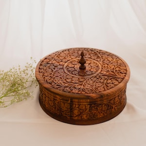 Houten Hotpot Roti Doos Indiase Diwali Cadeau Pakistaanse Decor Eid Cadeau Keuken Decor Ronde Voedsel Opslagcontainer Decoratieve Brooddoos