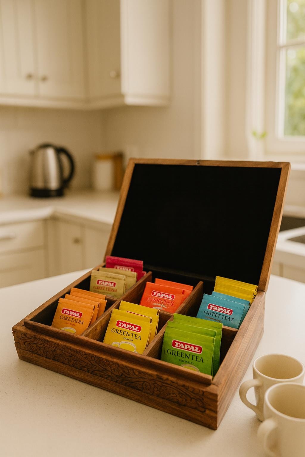 Luxury Hand-carved Wooden Tea Bag Box: Rosewood Floral Storage
