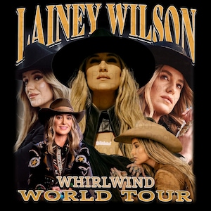 T-shirt Lainey Wilson Whirlwind World Tour 2025, design PNG, maglietta bootleg, download immediato e pronta per la stampa