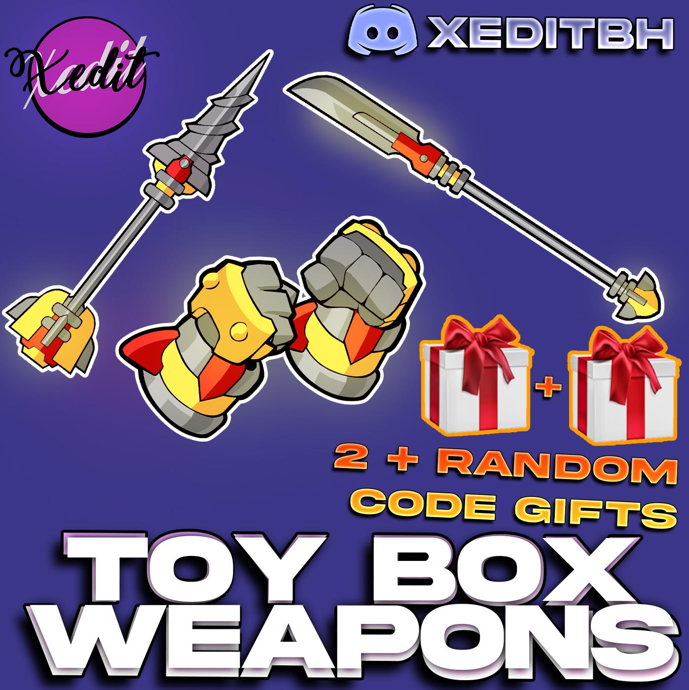 Brawlhalla Toybox Weapons- Gauntlets, Spear , Lance skins + Two Random Codes