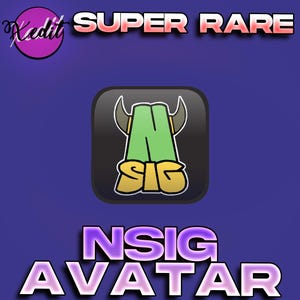 May include: A digital graphic with a purple background. The image features the text "SUPER RARE" in red and white, and "NSIG AVATAR" in white and purple. A logo with a green "N" and yellow "SIG" is in the center.