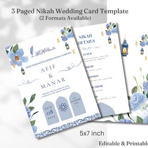 Minimalistische moslimhuwelijksuitnodiging bewerkbare Nikkah E-Invite blauwe bloemen digitale kaart geanimeerde video-uitnodiging afdrukbare canvassjabloon
