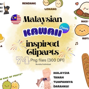 Malaysian Clipart Bundle Cute Kawaii Clipart Bundle Png Format 300 DPI Malaysian Food clipart Merdeka Clipart Nasi Lemak Asian Clipart Asia
