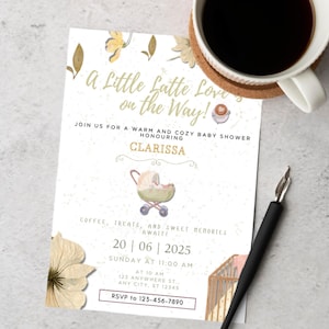 Invitación para baby shower con temática de café: Latte (Plantilla editable DIY)