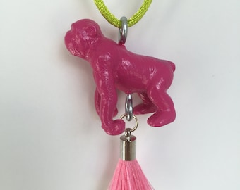 Pink Gorilla Tassel Necklace, Toddler Necklace, Tween Necklace, Animal Necklace