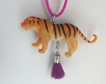 Tiger Tassel Necklace, girls necklace, toddler necklace, tween necklace, big cat necklace