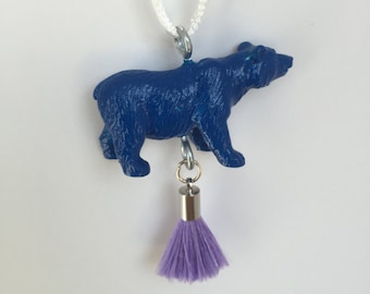Blue Bear Tassel Necklace, Toddler Necklace, Tween Necklace, Animal Necklace