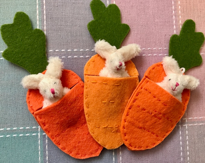 Featured listing image: Mini Bunny Plush in Felt Carrot Toy
