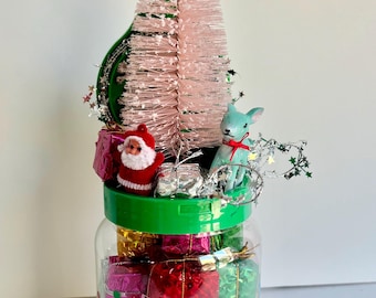 Christmas Assemblage with Gifts and Blue Deer
