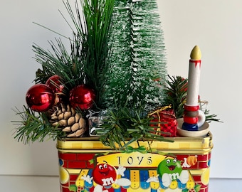Vintage M&M Tin Christmas Assemblage