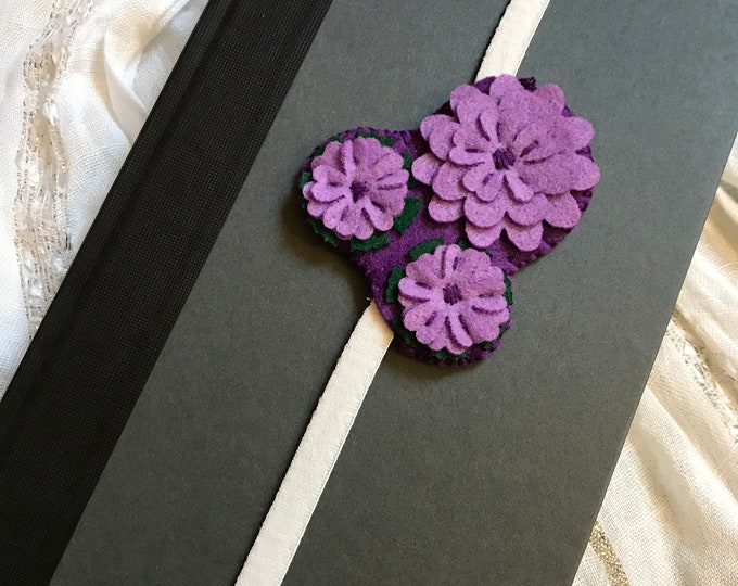 Featured listing image: Purple Floral Elastic Bookmark on White Elastic