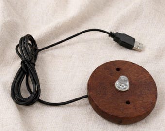 USB Wooden LED Lamp Base for Crystal & Selenite | Natural Wood Light Stand | Crystal Ball Display Base | Healing Crystal Light | USB Powered
