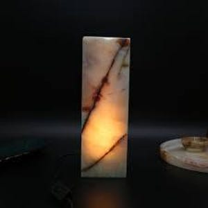 Iluminación arquitectónica de mármol ónix, lámpara de brillo suave, elegante decoración de cristal para el hogar con forma de torre de piedra