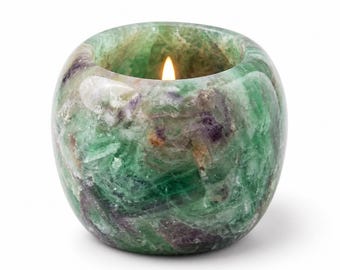 Fluorite Candle Holder, Crystal Tealight Holder Purple Green, Healing Stone Decor, Chakra Gift, Meditation Spiritual Home Decor
