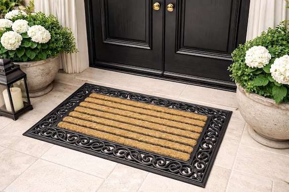 Heavy Duty Coir Doormat 45x75cm | Natural Coconut Fibre Dirt Scraper Rug UK