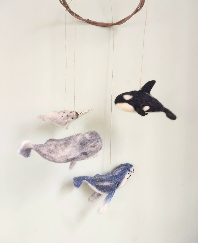 Baby Mobile Needle Felted Whales crib mobile nursery decor Etsy