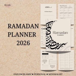 Minimalistische Ramadanplanner 2026 | Afdrukbaar ramadandagboek, dagelijkse Ibadah en doelentracker