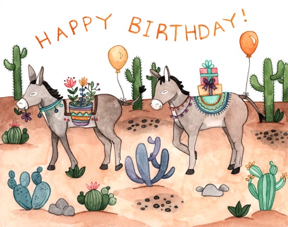 Donkey Desert Birthday Card Etsy Donkey Desert Birthday Card Etsy