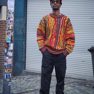 Vintage Strickpullover, farbenfrohe, oversize, locker geschnitten, Jamaika
