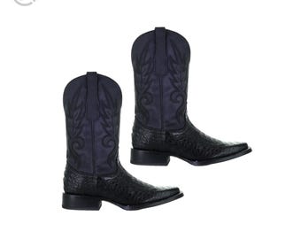 Stivali da cowboy western in pelle esotica nera – Stivali da cowgirl da uomo fatti a mano con punta affilata