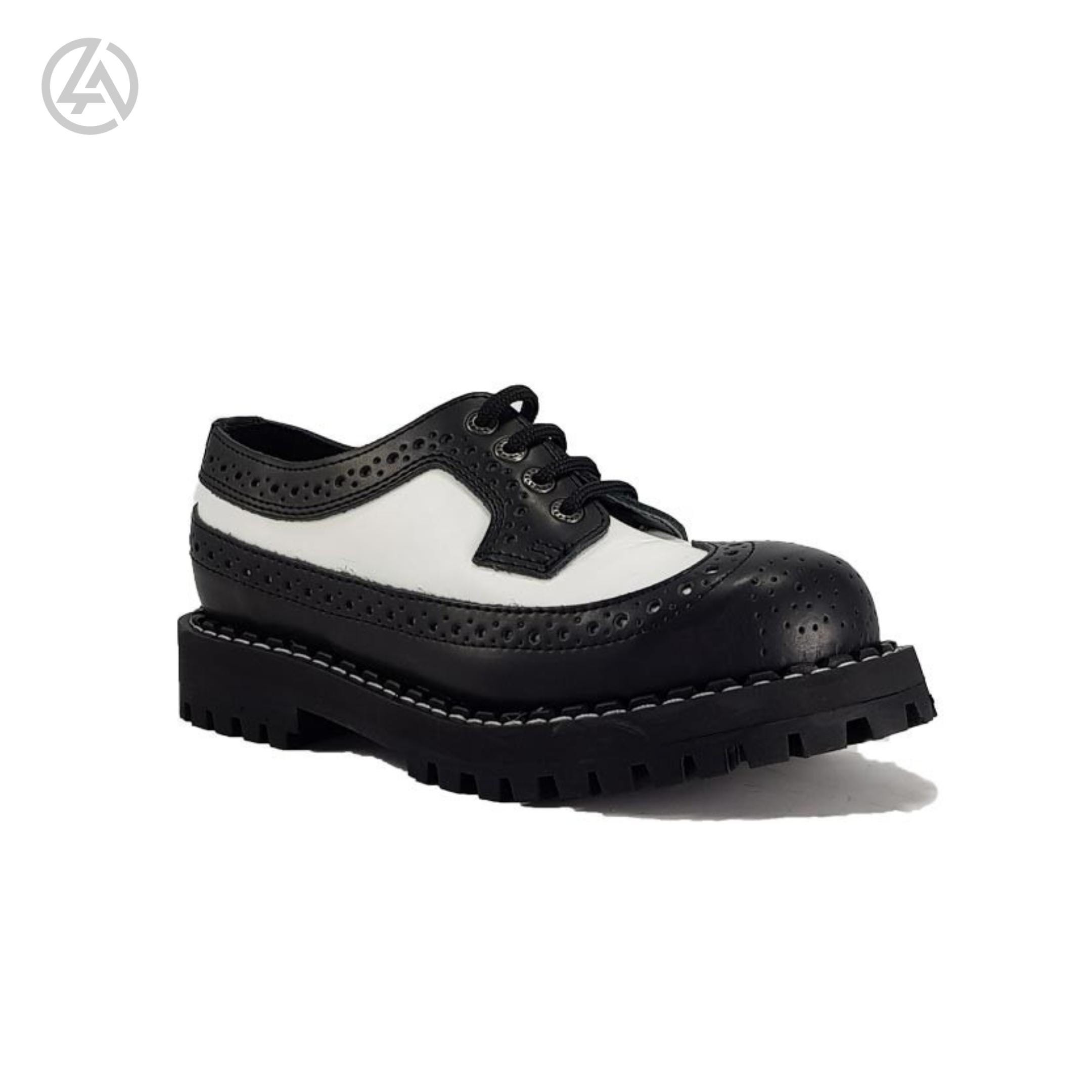 Black & White Wingtip Oxford Shoes - Chunky Platform Brogues, Handmade Leather Lace-Up Shoes, Vintage Gothic Style Footwear