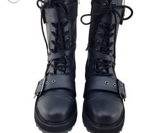 Botas de combate estilo gótico punk / Botas de plataforma unisex estilo motero con hebilla