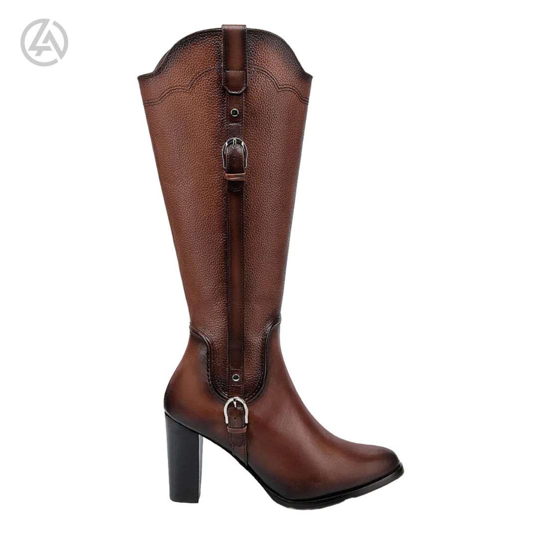 Handmade Brown Leather Knee High Boots for Women | High Heel Riding ...