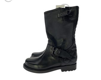 Botas de motociclista de cuero negro con hebilla / Botas de media caña estilo motociclista / Calzado gótico punk minimalista