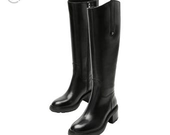 Handgefertigte schwarze kniehohe Lederstiefel für Frauen | Blockabsatz Reitstiefel | Hohe Reißverschlussstiefel | Klassische Winterschuhe
