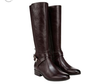 Women’s Knee High Leather Boots, Classic Riding Boots with Side Zipper and Buckle, Low Heel Fall Winter Boots