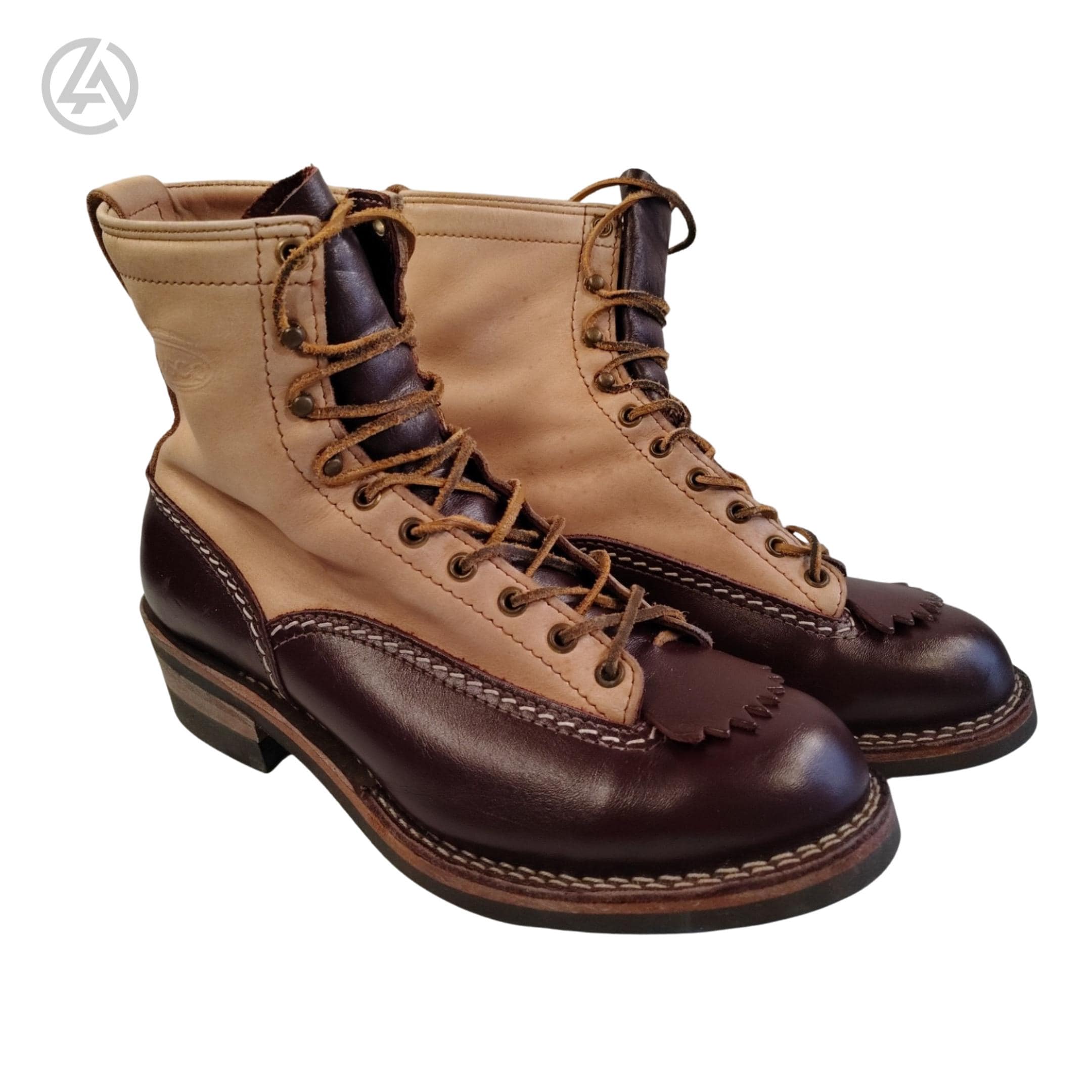 Hand Crafted Two-Tone Brown Leather Lace-Up Zip Ankle Boots Plain Toe Lace up Boots with Zipper - Brown | Lethato main image 3